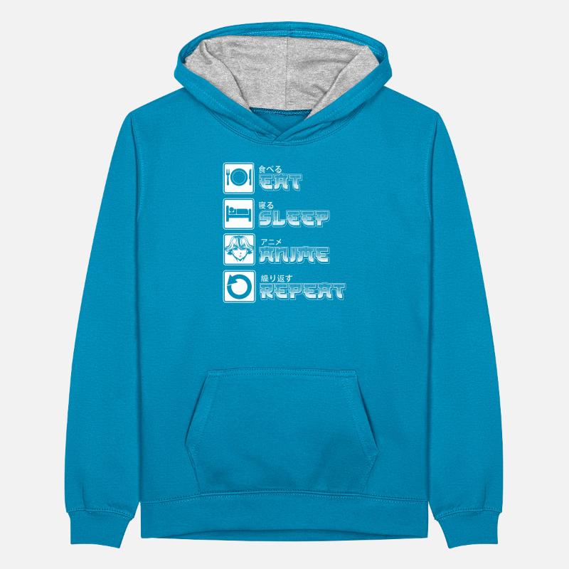 Eat Sleep Anime Repeat Retro Anime Merch Otaku Teenager Contrast Hoodie