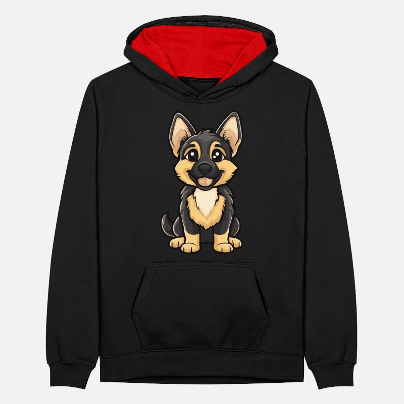 German Shepherd Dog Comic Cute Teenager Contrast Hoodie