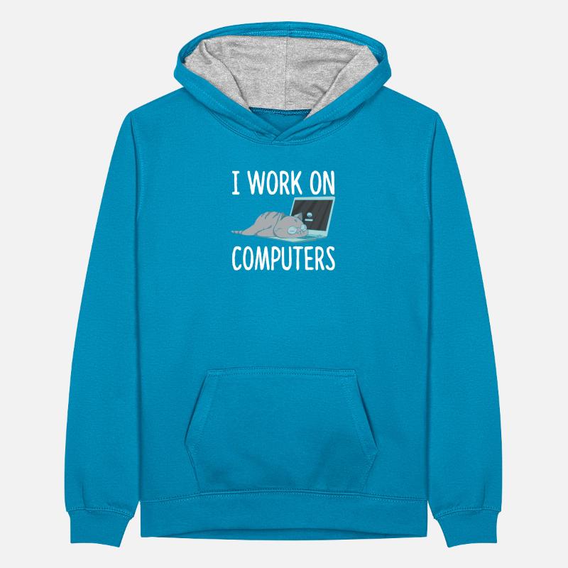 I Work On Computers Cat Computer Science Kitten Teenager Contrast Hoodie