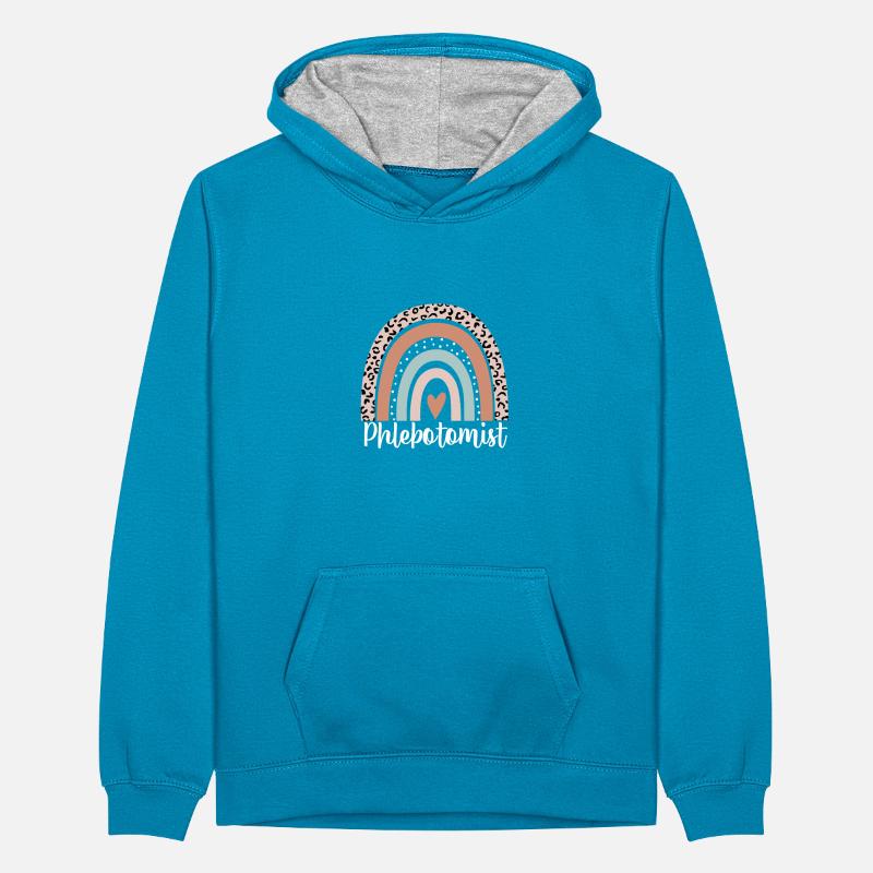 Phlebotomist Regenbogenleopard Lustiger Phlebotomist Teenager Kontrast-Hoodie