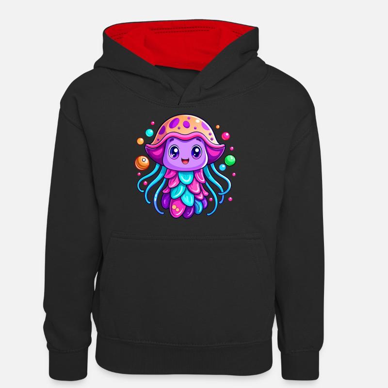 Méduse mignonne - Sweat à capuche contrasté Ado - noir/rouge