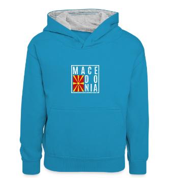 Macédoine du Nord - Sweat à capuche contrasté Ado - bleu paon/gris chiné - Devant