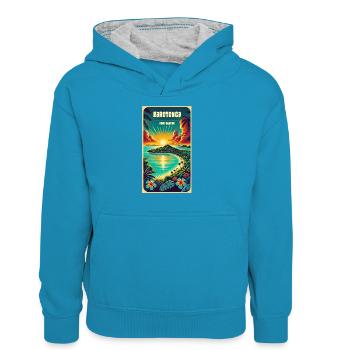 Parotonga Cook Islands Vintage Sun - Teenager Contrast Hoodie - peacock blue/heather grey - Front