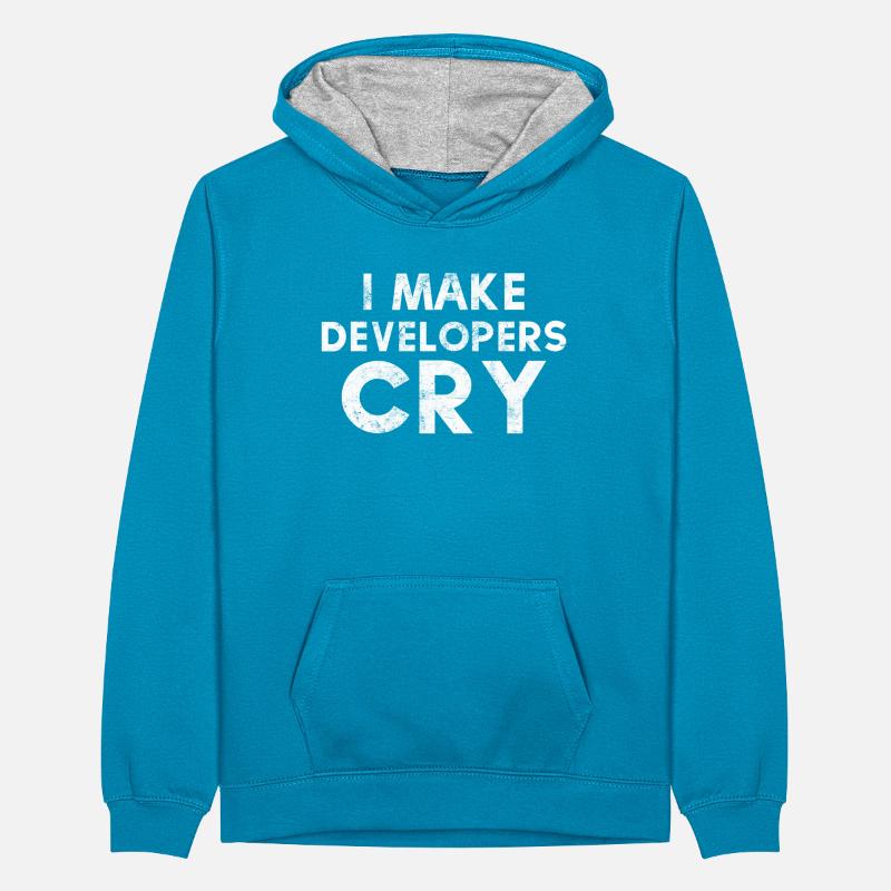 I Make Developers Cry Distressed design QA Teenager Contrast Hoodie