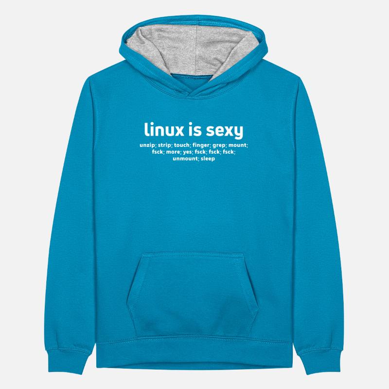 Linux Funny Commands Fsck Démonter les utilisateurs Linux Sweat à capuche contrasté Ado