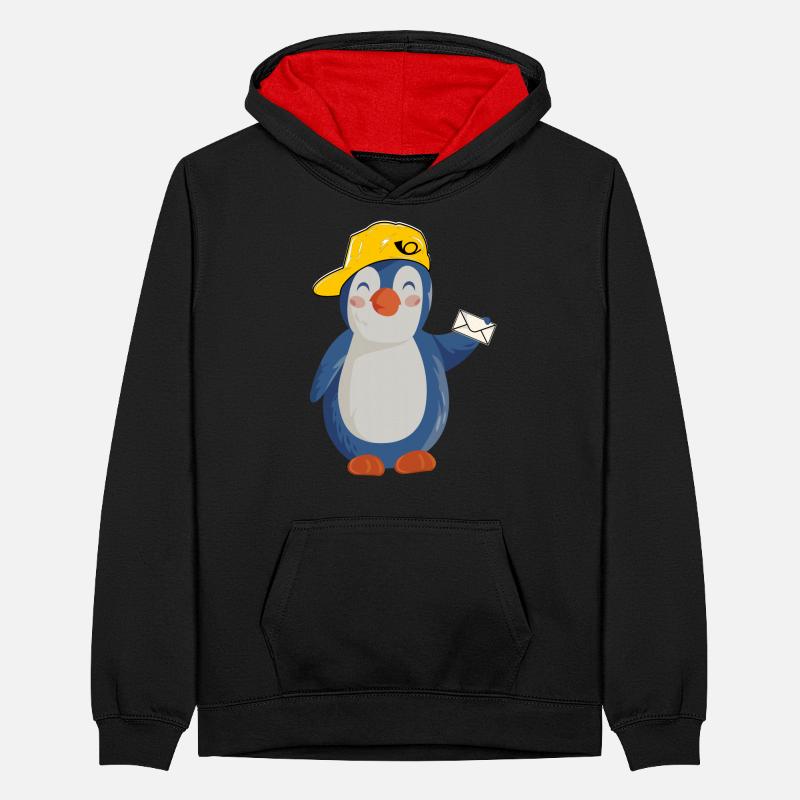 Postier Postman Postman Funny Pingu Sweat à capuche contrasté Ado