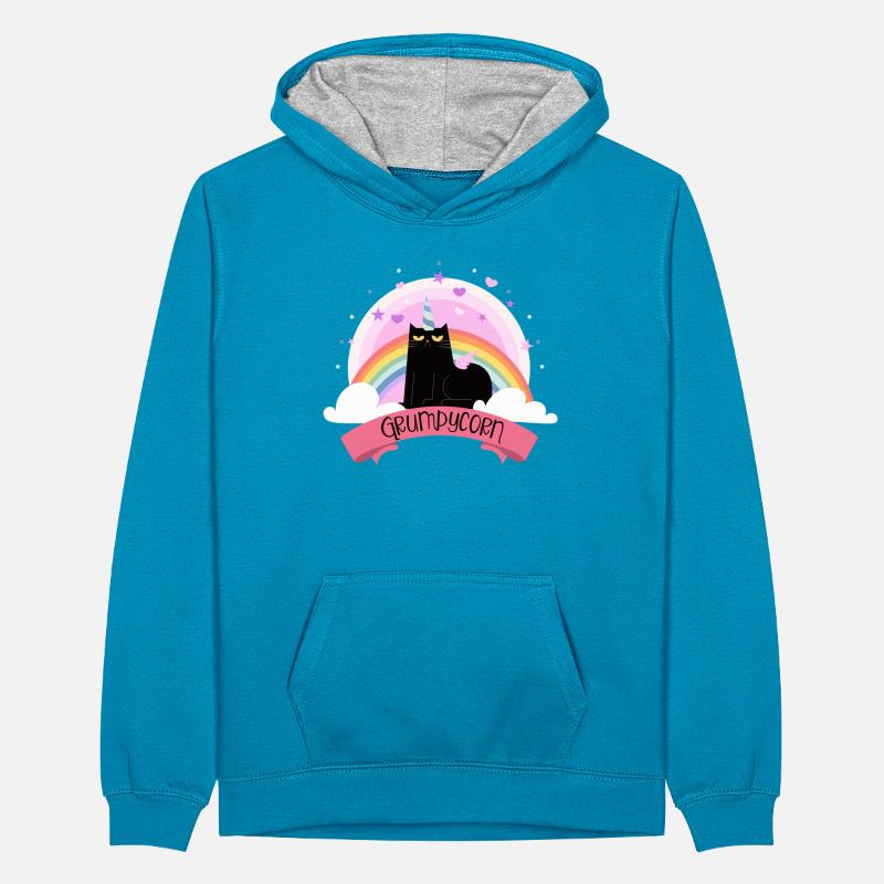 Grumpycorn Grumpy Einhorn Katze Teenager Kontrast-Hoodie