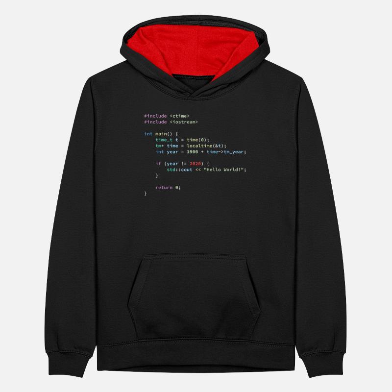 Hello World 2020 in C++ Programming Language, Code Teenager Kontrast-Hoodie