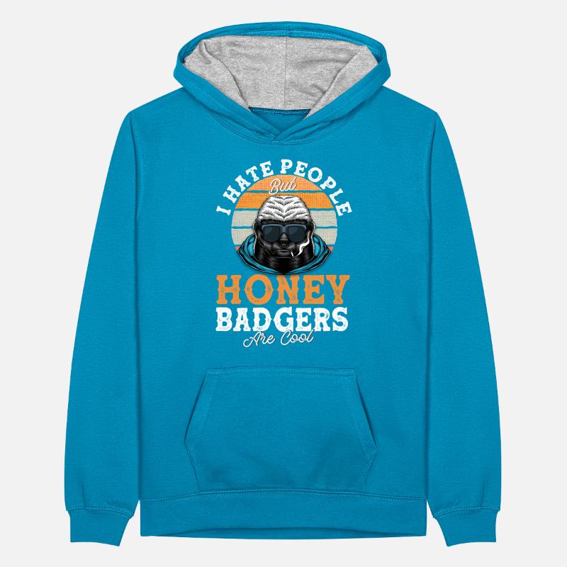 Honigdachs Honey Badger I Hate People Geschenk Teenager Kontrast-Hoodie