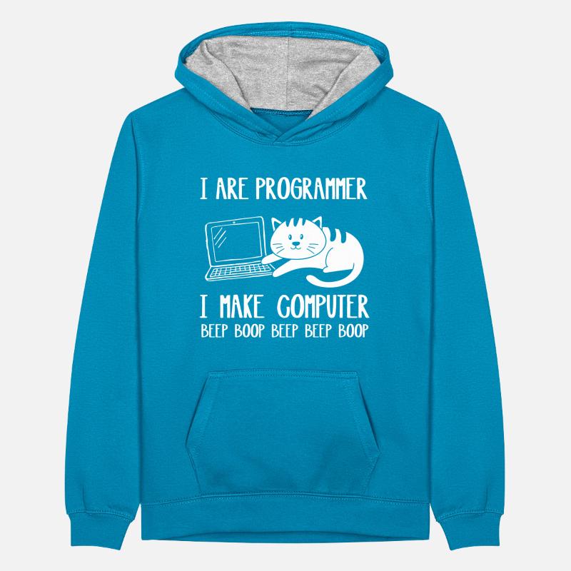 I Are Programmer Cat I Make Computer Beep Boop Teenager Contrast Hoodie