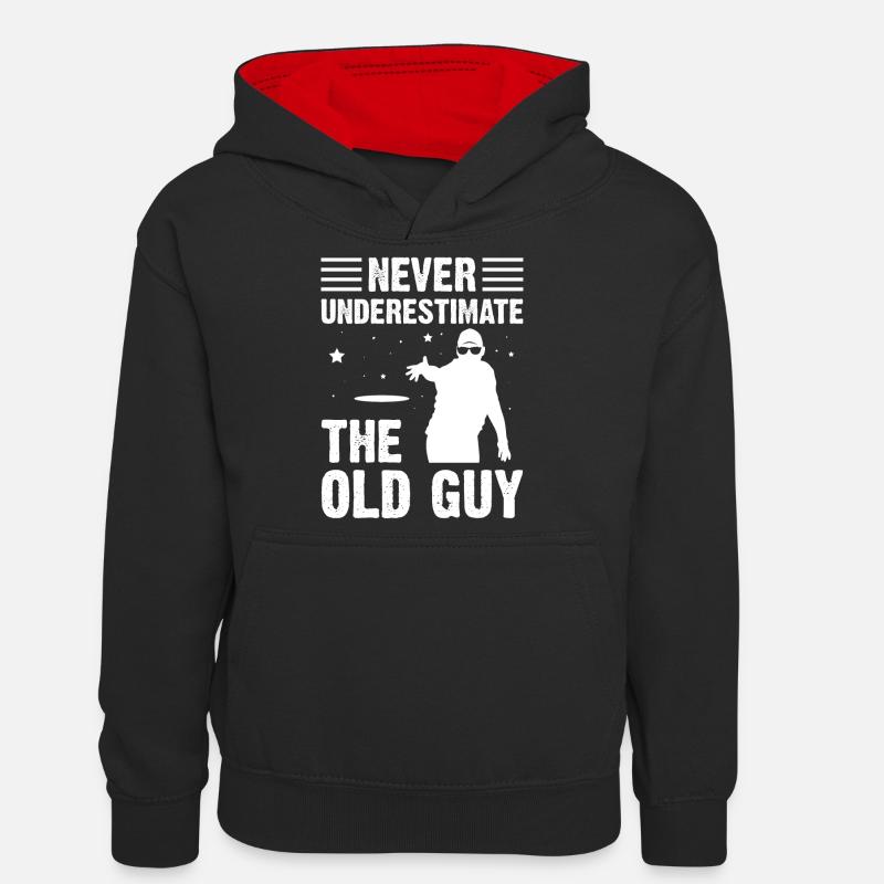 Ne sous-estimez jamais le Old Guy Disc Golf - Sweat à capuche contrasté Ado - noir/rouge
