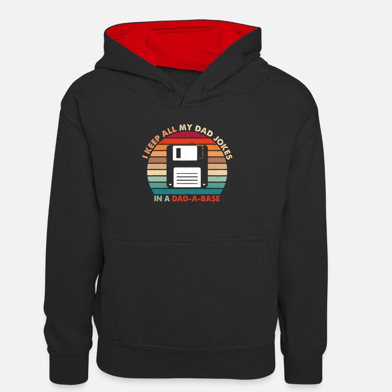 I Keep All My Dad Jokes In A Dad A Base Dad Jokes ! - Sweat à capuche contrasté Ado - noir/rouge