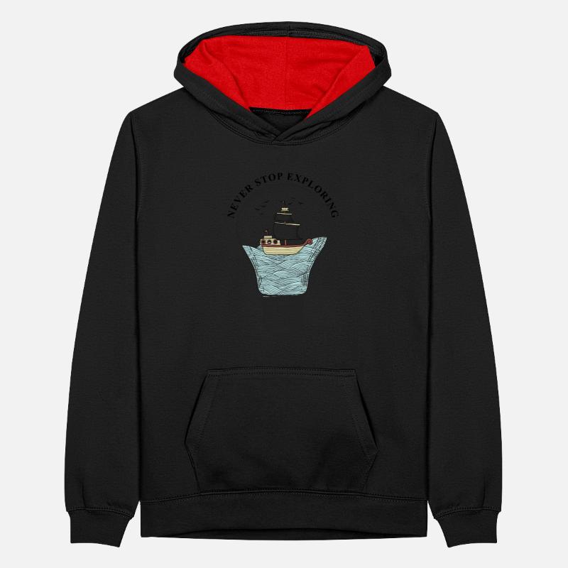 Never Stop Exploring Light Bulb Sailor Sail Teenager Contrast Hoodie