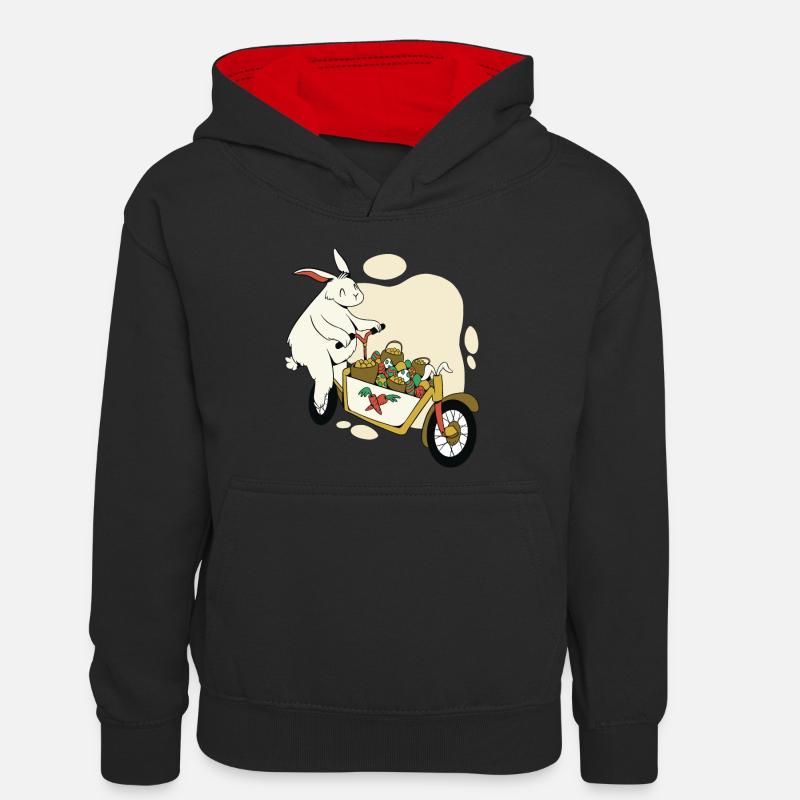 Lapin de Pâques sur le vélo cargo - Sweat à capuche contrasté Ado - noir/rouge