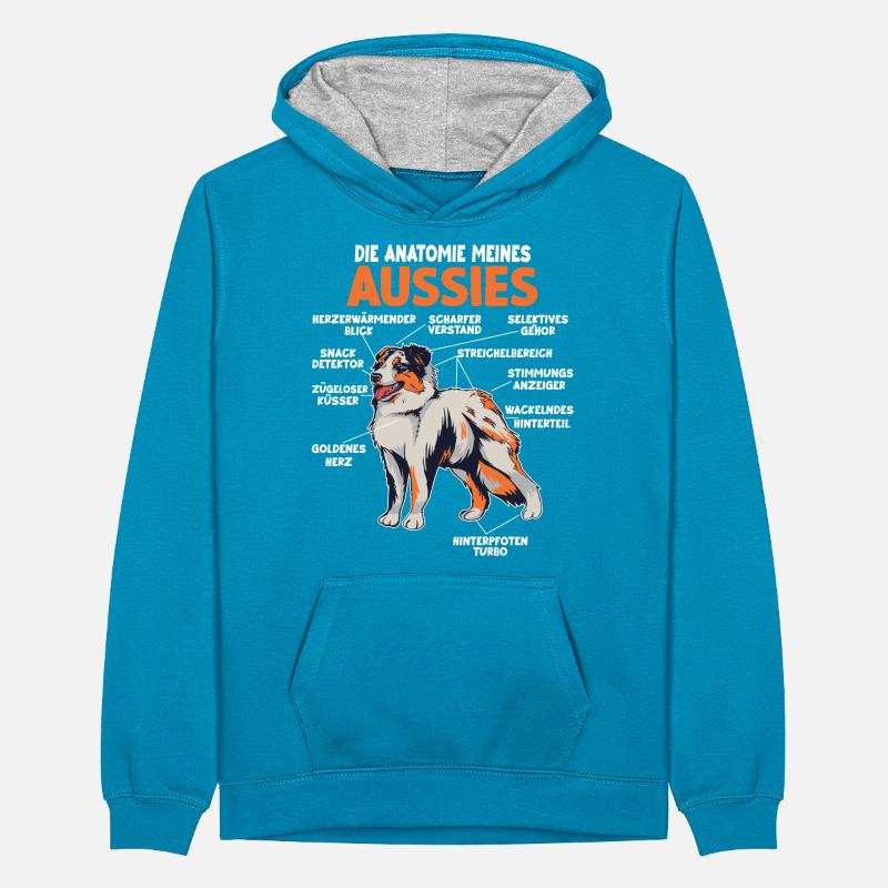 Australian Shepherd Aussie Anatomie Aussie Teenager Kontrast-Hoodie