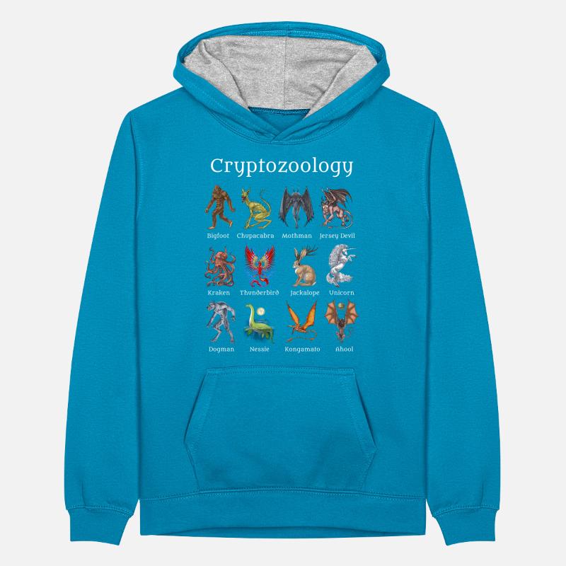 Creature criptozoologiche Felpa con cappuccio in contrasto cromatico per ragazzi