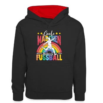 Fußball Coole Mädchen spielen Fußball - Teenager Kontrast-Hoodie - Schwarz/Rot - Vorne