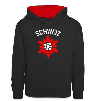 Schweizer Enzian - Teenager Kontrast-Hoodie - Schwarz/Rot - Vorne