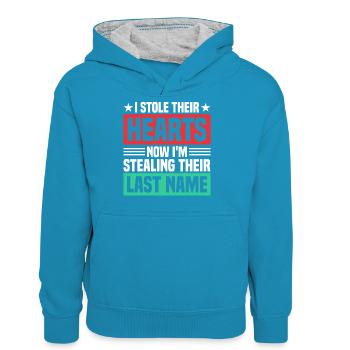 Adoptiert Adoptien Pflegevater Pflegemutter - Teenager Kontrast-Hoodie - Pfauenblau/Grau meliert - Vorne