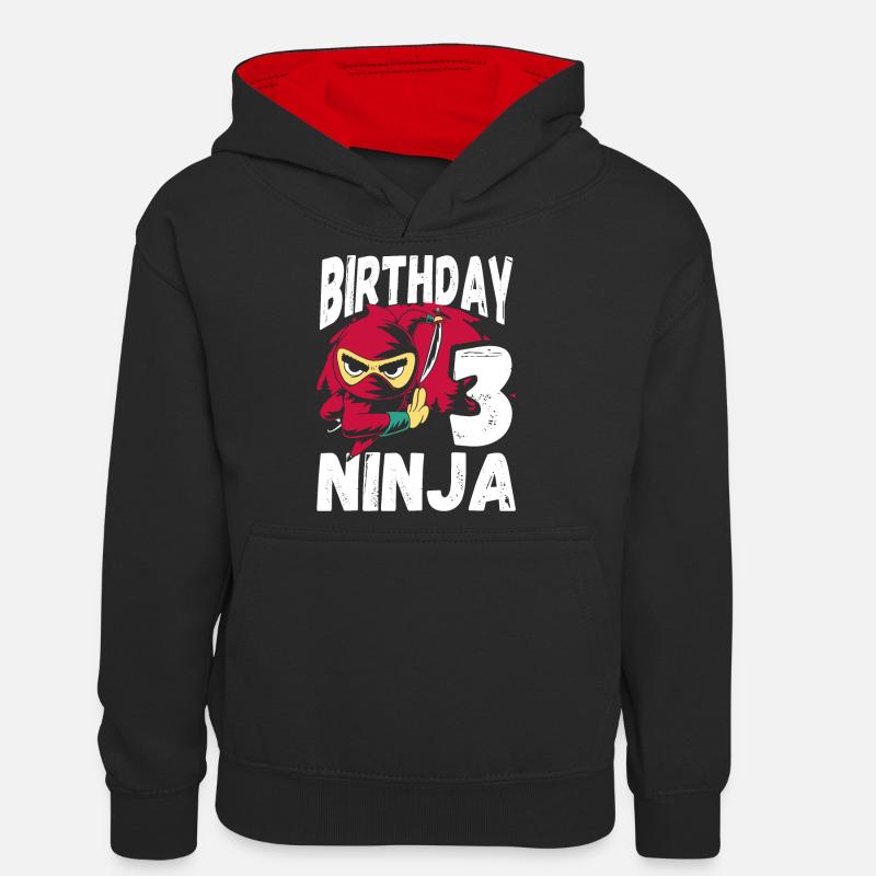 Cool 3ème anniversaire Ninja - Sweat à capuche contrasté Ado - noir/rouge