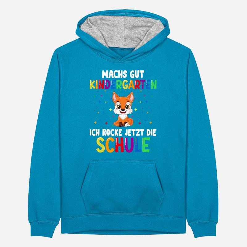 Schulkind Einschulung Fuchs Schulstart Schule Teenager Kontrast-Hoodie