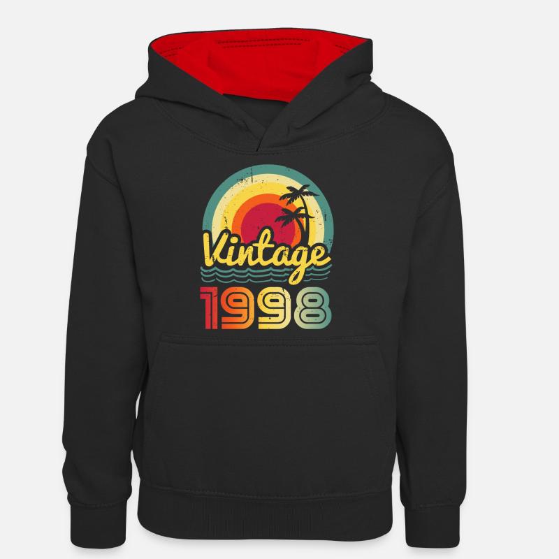 1998 - Sweat à capuche contrasté Ado - noir/rouge