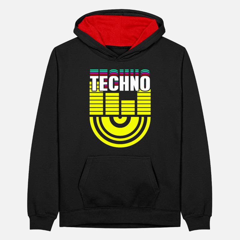 Retro Awesome TECHNO BPM Cool DJ Deejaying Designs Sweat à capuche contrasté Ado