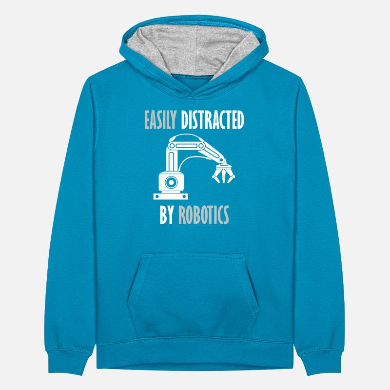 Abgelenkt von Robots Programming Coder Engineer Teenager Kontrast-Hoodie