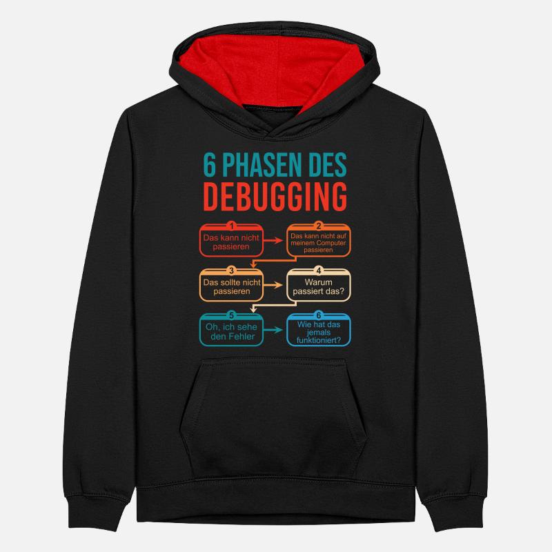 6 Phasen des Debugging für Programmierer Teenager Kontrast-Hoodie