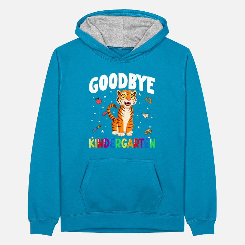 Goodbye Kindergarten Tiger Einschulung Schule Teenager Kontrast-Hoodie