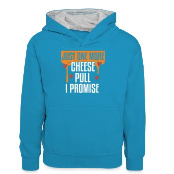 Juste un fromage de plus, je promets de faire de la pizza - Sweat à capuche contrasté Ado - bleu paon/gris chiné - Devant