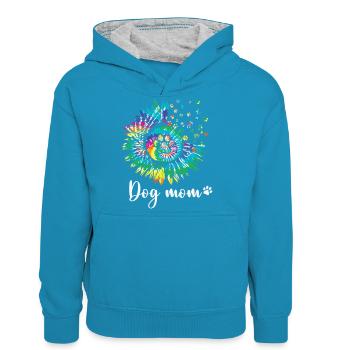 Hippie Gift Dog Mom Women - Teenager Contrast Hoodie - peacock blue/heather grey - Front