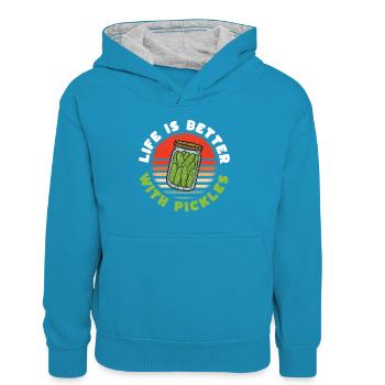 Life Is Better With Pickles - Teenager Kontrast-Hoodie - Pfauenblau/Grau meliert - Vorne