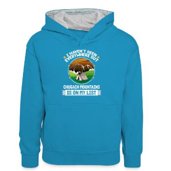 Les montagnes Chugach sont sur ma liste Camping de randonnée - Sweat à capuche contrasté Ado - bleu paon/gris chiné - Devant