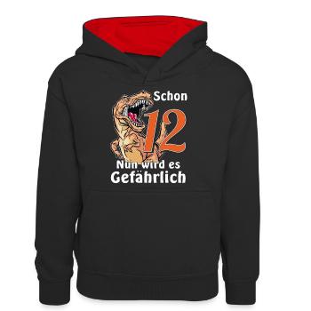 GEBURTSTAG Schon 12 - Teenager Kontrast-Hoodie - Schwarz/Rot - Vorne