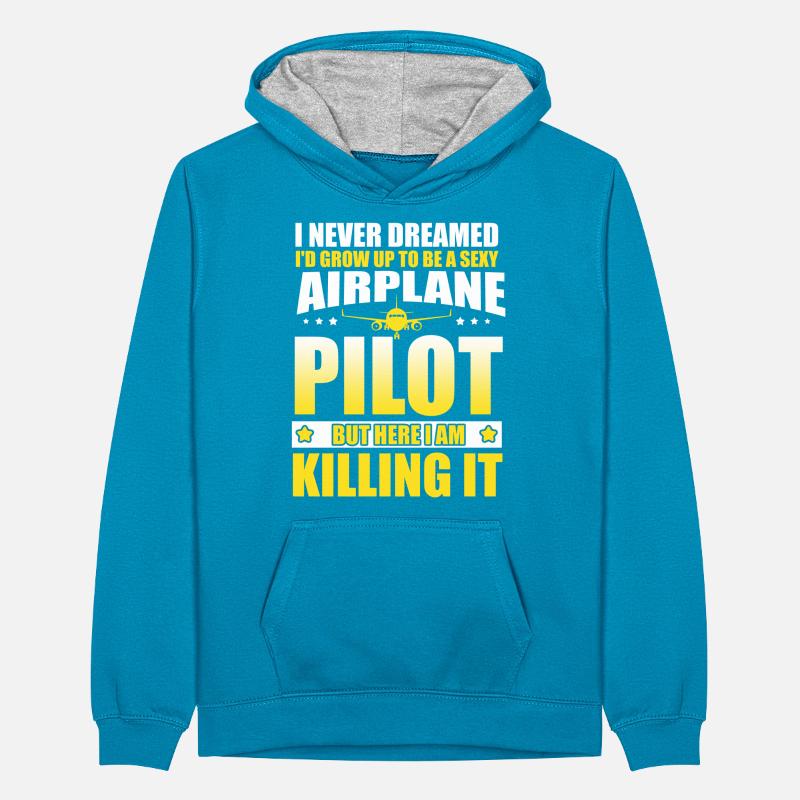 Funny Airplane Pilot Aviation Plane Flying Pilot Teenager Contrast Hoodie