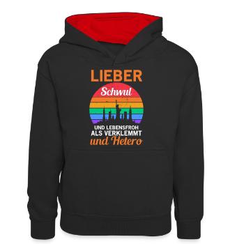 Regenbogen Lieber Schwul Und Lebensfroh Gay Pride - Teenager Kontrast-Hoodie - Schwarz/Rot - Vorne