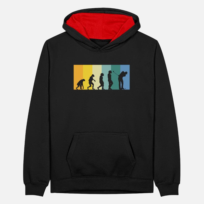 Evolution Golfer - golf rétro vintage couleurs Sweat à capuche contrasté Ado