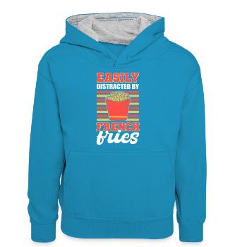 Easily Distracted By French Fries Fried Potato - Teenager Kontrast-Hoodie - Pfauenblau/Grau meliert - Vorne