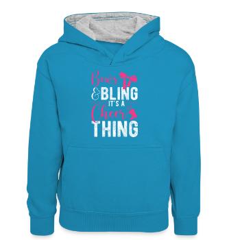 Bows & Bling It’s A Cheer Thing | Cheerleading - Sweat à capuche contrasté Ado - bleu paon/gris chiné - Devant