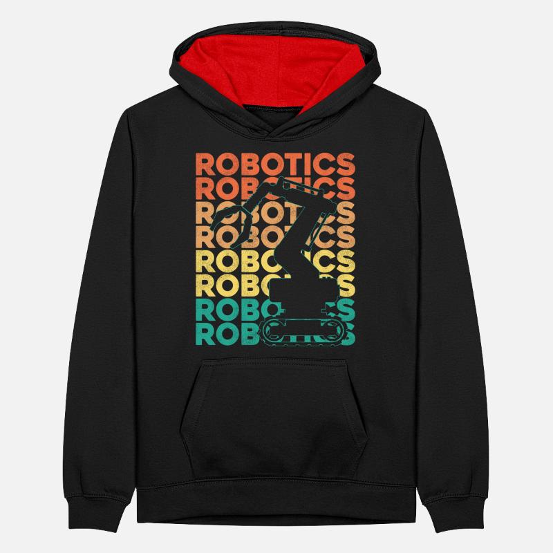 Robot Robotics Engineer Retro Teenager Kontrast-Hoodie