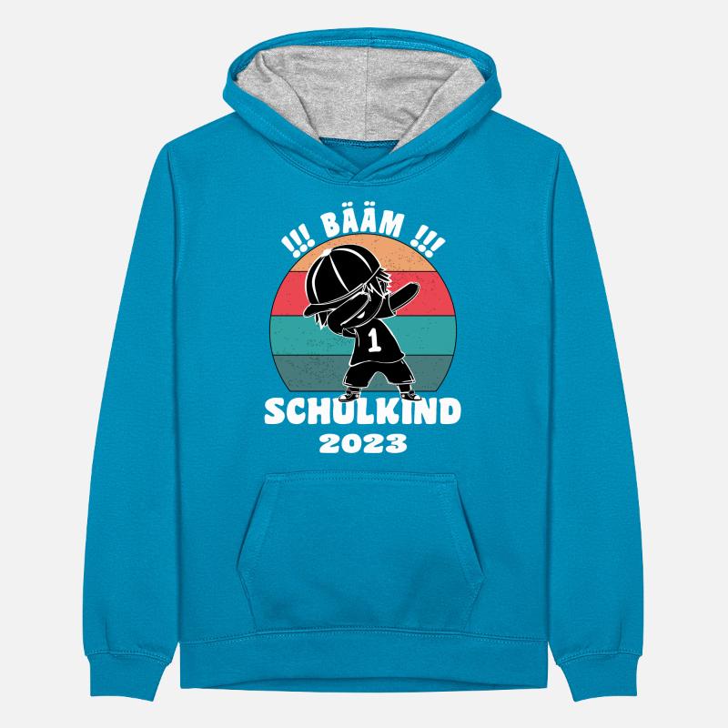 Bääm! Schulkind 2023 Einschulung Schulanfang Teenager Kontrast-Hoodie