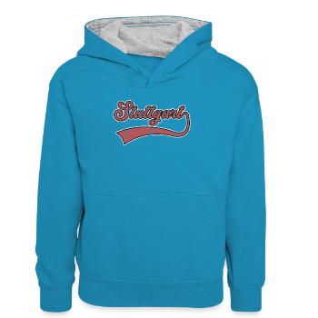 Stuttgart Schriftzug - Teenager Kontrast-Hoodie - Pfauenblau/Grau meliert - Vorne