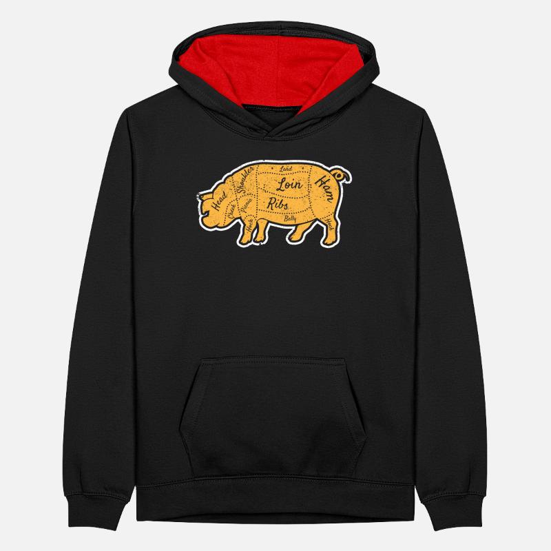 Pulled Pork Pieces of Meat Chef BBQ Grilling Chef Teenager Contrast Hoodie