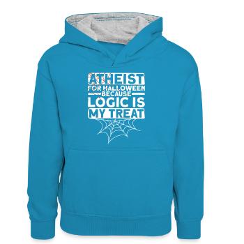 Atheist Logik Atheismus Anti Kirche Halloween - Teenager Kontrast-Hoodie - Pfauenblau/Grau meliert - Vorne