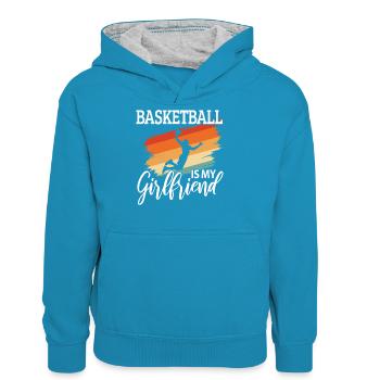 Basketballkorb Rucksack Basketball Court Geschenk - Teenager Kontrast-Hoodie - Pfauenblau/Grau meliert - Vorne