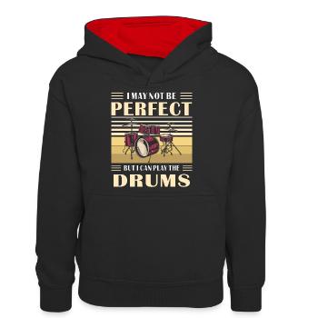 DRUMS - Teenager Kontrast-Hoodie - Schwarz/Rot - Vorne