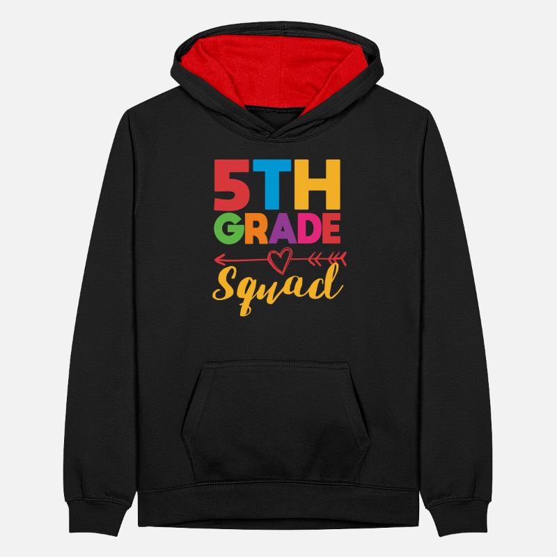 5th Grade Squad Teacher Fifth Student Team Back Teenager Contrast Hoodie
