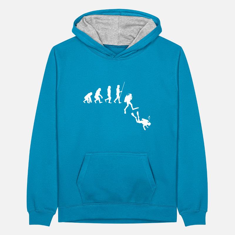 Diving Evolution | Evolution of Man Funny Scuba Di Teenager Contrast Hoodie