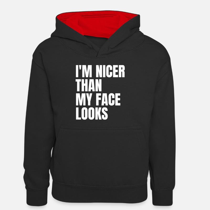 Je suis plus gentil que mon visage a l’air drôle - Sweat à capuche contrasté Ado - noir/rouge